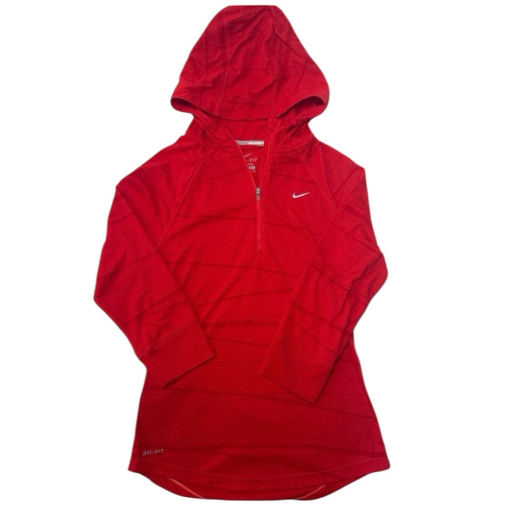 Nike Dri-FIT Running Hoodie Quarter Zip Red Womens Small Athletic Pullover